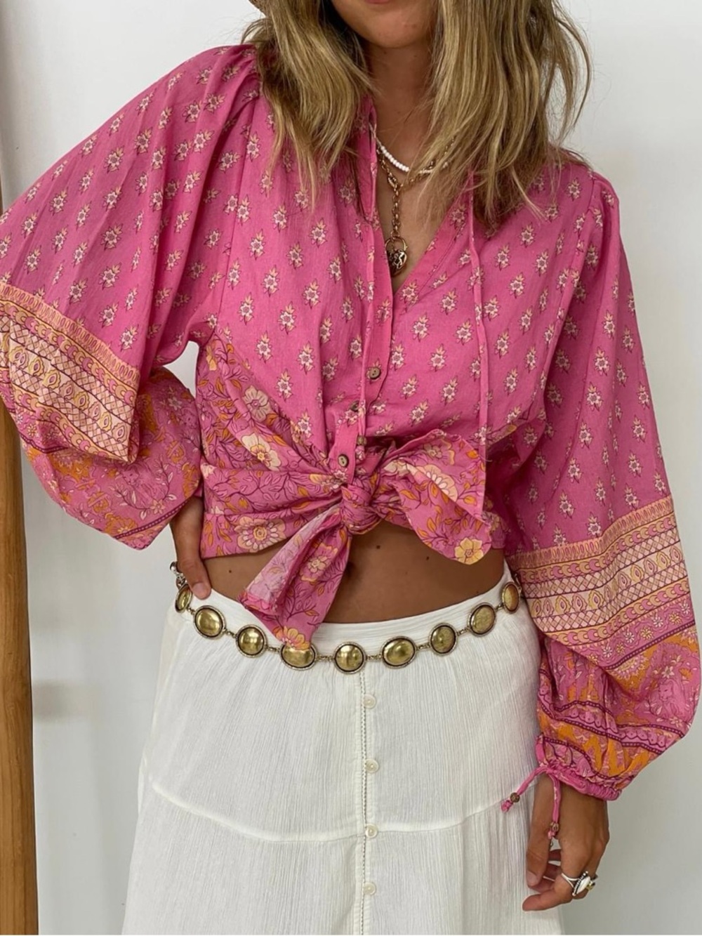 SPELL Utopia Boho Blouse Pink Floral size M Medium New